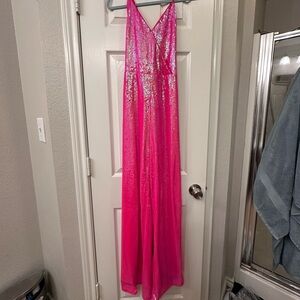 Sleeveless v neck lace up back sequin jumpsuit